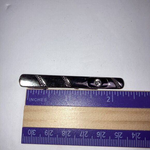 Sterling Silver Tie Clip Bar With Crystal Formal Wear Accessory Men Wedding - Picture 4 of 4